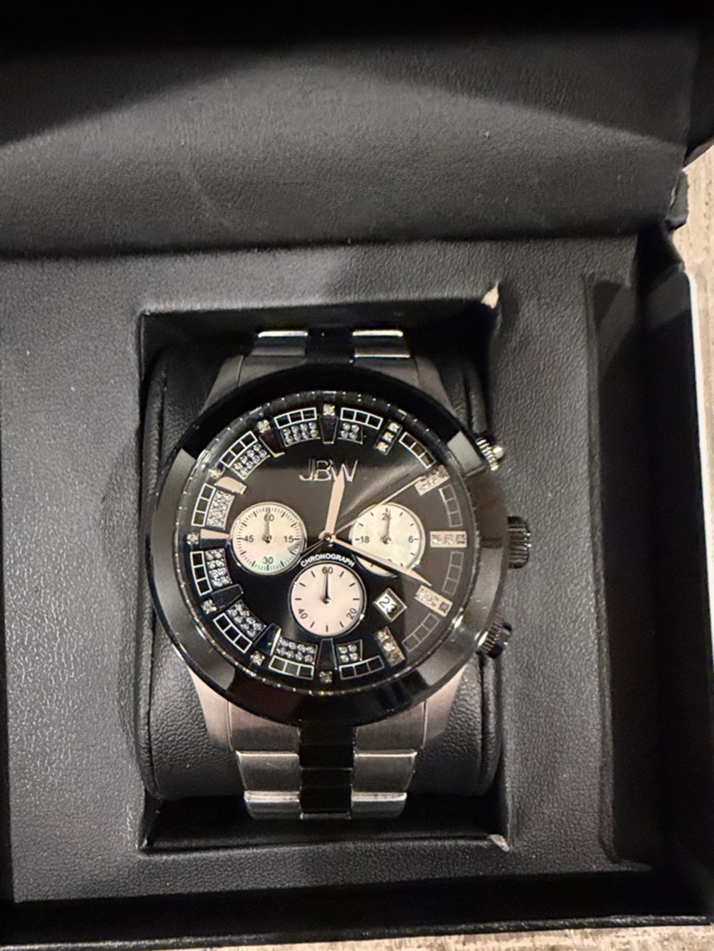 JBW Men's Black and Silver Chronograph Watch